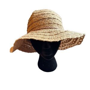 C.C Exclusives Beige Straw Sun Hat Wide Brim Braided Women's One Size